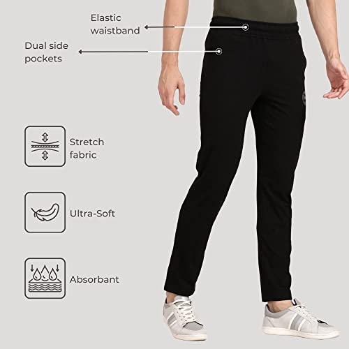 Pepe Jeans Athleisure Men Slim Fit Cotton Stretch Track Pants | Sporty Cotton Jersey Lounge Pants | with Encased Elastic Waist & Side Pockets in Black - M