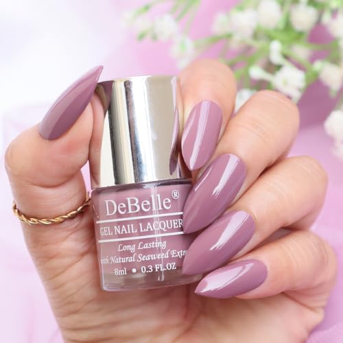 DeBelle Gel Nail Polish Majestique Mauve (Mauve Nail Paint)|Non UV - Gel Finish |Chip Resistant | Seaweed Enriched Formula| Long Lasting|Cruelty and Toxic Free| 8ml Glossy Finish