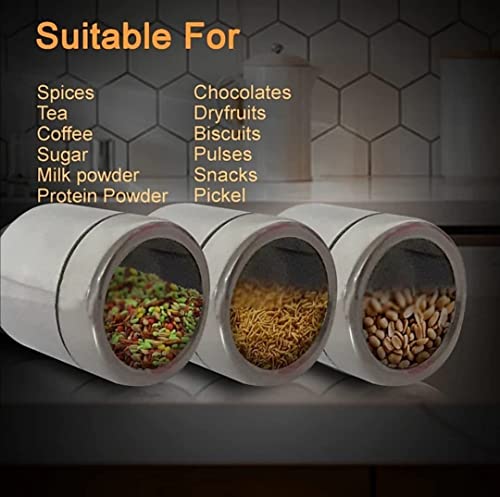 ATROCK® Containers For Kitchen Storage | Jars & Containers Set of 6 With 6 Spoon | Grocery Containers | 175ml Each Container | Stainless Steel Storage Containers