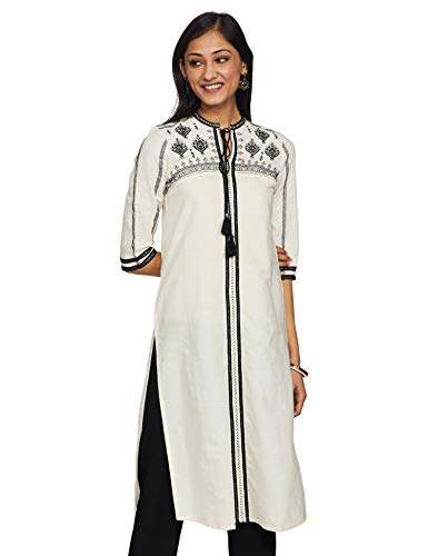 W for Woman Women's Cotton Kurta (18AUW17472-68985_Off White_M (10))