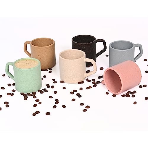 Eha Earth-Friendly Comfy Coffee Cup Set of 6 | 200 ml | Made with Rice Husk & Bamboo Fibers | Microwave Safe | for Hot & Cold Coffee Mug, Tea & Milk | Natural Matte Finish | Multicolor