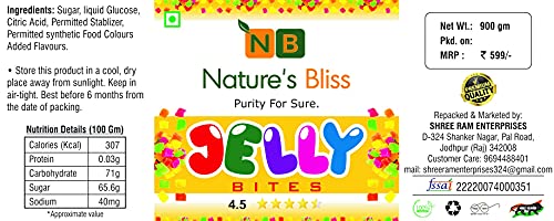 Nature's Bliss Fruit Jelly Bites/Jelly Candy/Jelly Toffee/Jelly Beans 900 gm Quality Product [F D] Jar Packing