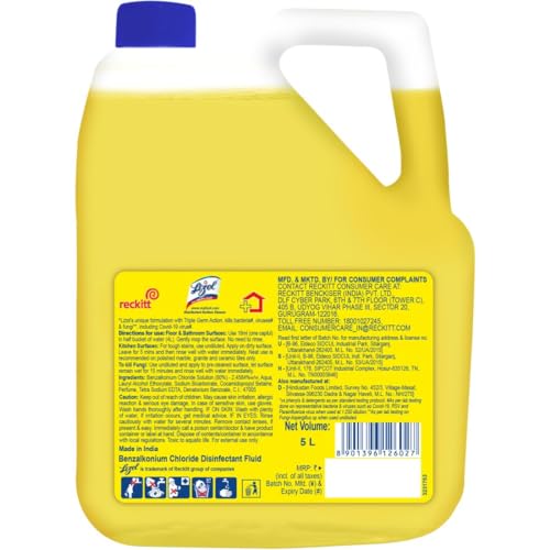 Lizol 5 Litre - Citrus, Disinfectant Surface & Floor Cleaner Liquid | Suitable for All Floor Cleaner Mops | Kills 99.9% Germs| India's