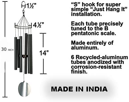 Paradigm Pictures 30 inch Big Wind Chimes for Home Balcony Positive Energy (Big Black 6 Pipe Metal)