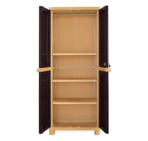 Nilkamal Freedom Big 1 (FB 1) Plastic Storage Cabinet | Space Organizer | Shelves | 2 Doors Cupboard | Living Room | Kids | Multipurpose for Home Kitchen & Office (Large, Brown & Biscuit)