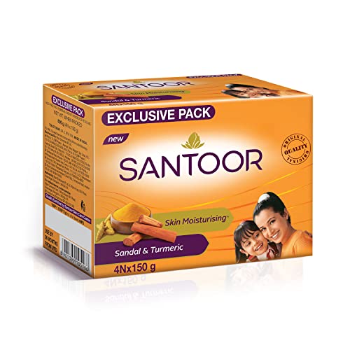 Santoor Sandal & Turmeric Soap for Total Skin Care, 150g (Pack of 4)