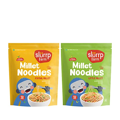 Slurrp Farm No Maida Millet Noodles | Not Fried, No MSG | Foxtail Millet and Little Millet Noodles Combo | Pack of 2-192g Each