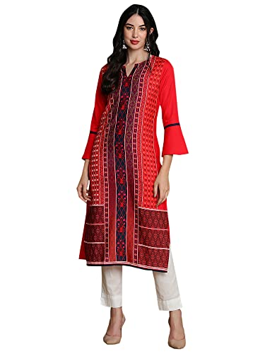 Vaamsi Women's Polyester Geometric Straight Kurta (PK1635D_Red_M)