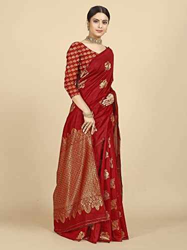 rangita Women Banarasi Silk Jacquard Saree With Blouse Piece - Red