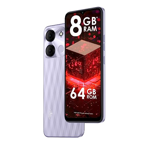 itel A60s (4GB RAM + 64GB ROM, Up to 8GB RAM with Memory Fusion | 8MP AI Rear Camera | 5000mAh Battery with 10W Charging | Faceunlock & Fingerprint - Moonlit Violet
