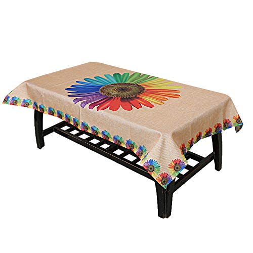 Kuber Industries Center Table Cover|Table Cover 4 Seater|Sun Flower Design|Jute Table Cloth (Gold)(Rectangular, Pack of 1)