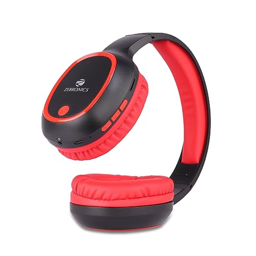 Zebronics Thunder 60 hrs Playback time Bluetooth Wireless Headphone with FM, mSD, Playback with Mic (Red)