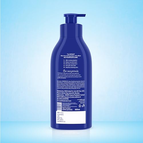 NIVEA Nourishing Body Milk 600ml Body Lotion | 48 H Moisturization | With 2X Almond Oil | Smooth and Healthy Looking Skin |For Very Dry Skin