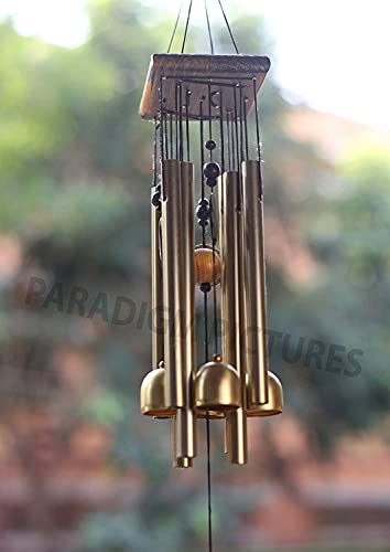 Paradigm Pictures Home Decoration Items Wind Chimes for Home (Golden,Pipe & Hanging Bells)