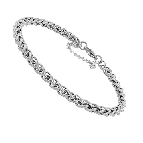 Nakabh 8 inch Stylish Chain Style Stainless Steel Bracelet for Men Boys Unisex (Silver)