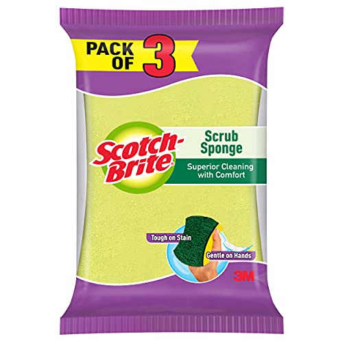 Scotch-Brite Scrub Sponge Ideal for dishwash liquid Pack of 3 ( 10cm X 6cm)