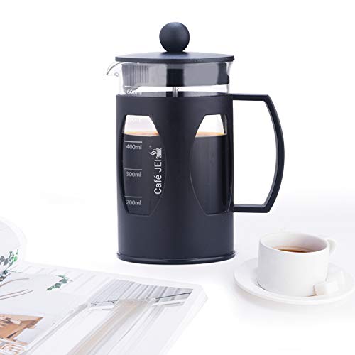 Cafe JEI French Press Coffee And Tea Maker 600ml With 4 Level Filtration System, Heat Resistant Borosilicate Glass (Black, 600ml)