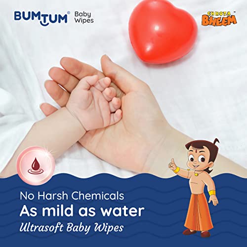 Bumtum Baby Chota Bheem Gentle Soft Moisturizing Wet Wipes With Lid | Aloe Vera & Chamomile Extracts | Paraben & Sulfate Free (Pack of 6, 72 Pcs. Per Pack)