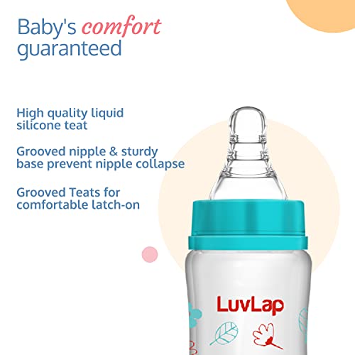 LuvLap Anti-Colic Slim/Regular Neck Essential Baby Feeding Bottle, 250ml (Pack of 2), New Born/Infants/Toddler Upto 3 Years, Jungle Tales & Wild Flowers, BPA Free,Blue