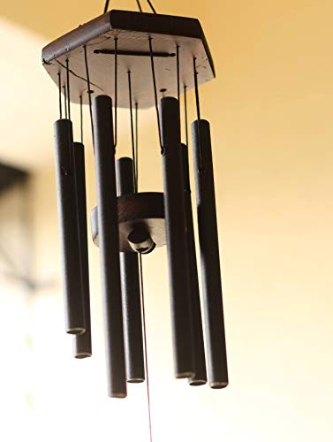 Lilone 7 Pipe Black Wind Chimes for Home Positive Energy | metal Windchimes for Balcony Bedroom with Sweet Sound | 18 cm Long