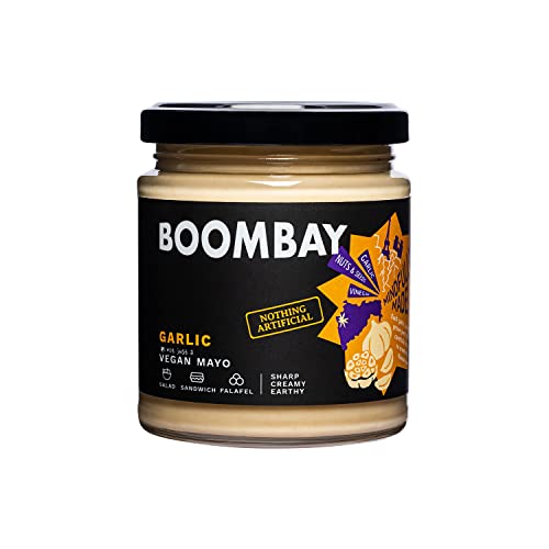 BOOMBAY Garlic Vegan Mayo 190g | Nothing Artificial | No Bad Oils | No Refined Sugars | Plant Based | Use as a Salad Dressing, Spread on Bread or Toast, Dip for Falafel