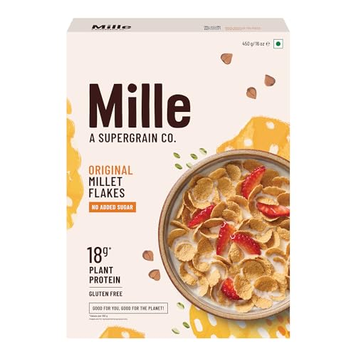 Mille No Added Sugar Original Buckwheat Breakfast Flakes | Gluten Free | NO CORN | Kuttu Atta | High Plant Protein | Low Carbs | Low GI Millet Grain | Naturally Cholesterol Free | 450 grams