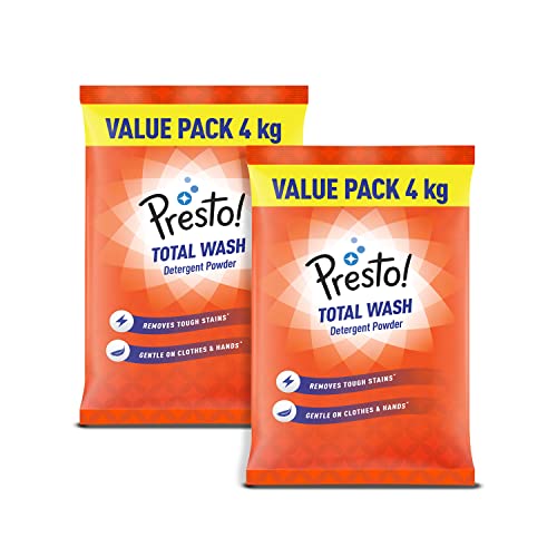 Amazon Brand - Presto! Total Wash Detergent Powder, Twin (4 Kg + 4Kg) Pack