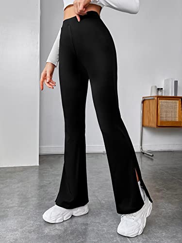 DIGITAL SHOPEE Women's & Girls' Solid Side Split Hem Flare Leg Bell Bottom Pants Trouser (Black, Medium)