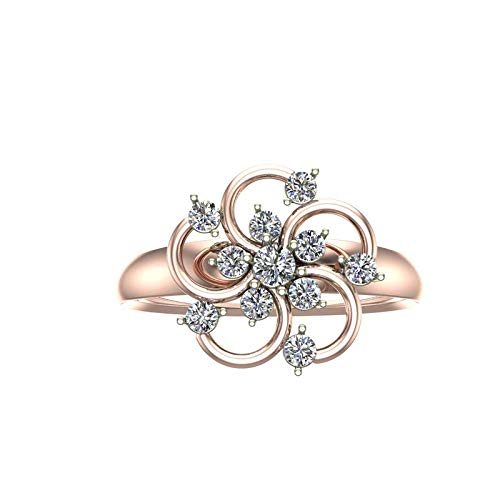 DISHIS 14k (585) Rose Gold Zircon Ring for Women Size 18