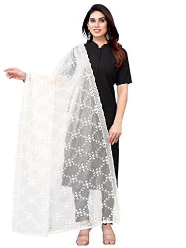 Satrani Women's Net Embroidery Dupatta (116FD251N_White1)
