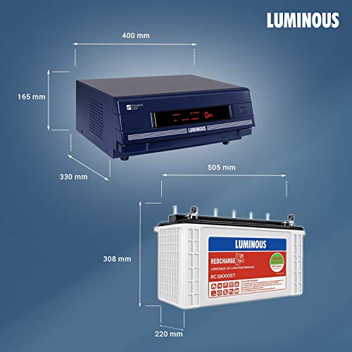 Luminous Inverter & Battery Combo (PowerX 2250 Pure Sine Wave 2000VA/24V Inverter, Red Charge RC 18000ST Short Tubular 150Ah Battery) for Home, Office & Shops