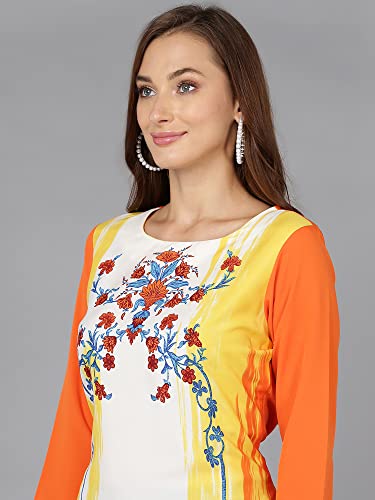 Vaamsi Women's Polyester Ethnic Motifs Straight Kurti (PK1474A_Orange_L)