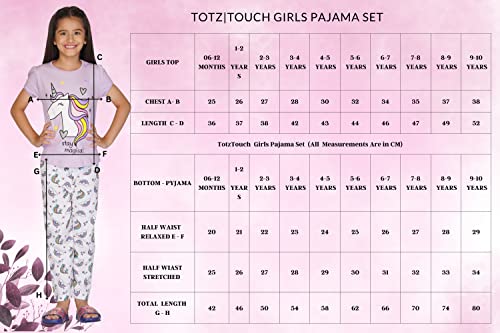 TotzTouch Baby | Kid Girls Night Wear T Shirt | Pajama Pant Set of 3 and 2 (Age 6 Months to 10 Years) (3, 6 to 12 Months) Light Pink