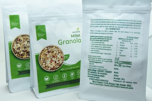 Vr Organics Millet Granola with Apple Raisins Cranberries Dates and Almonds | Gluten - Free | Rich in Fibre | BreakFast Cereal | Dry fruits | Natural Ingredients | Evening Snack | 190 g | pack of 3