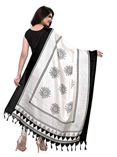 Satrani Women's Printed Art Silk Dupatta (12FDT558_White_One Size_White_One Size)