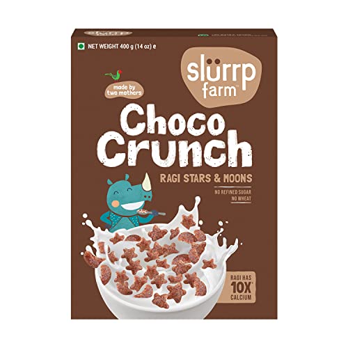 Slurrp Farm Choco Crunch Chocolate Cereal | No Maida, No Refined Sugar, No Added Colour | Ragi Stars and Moons | Healthy Breakfast for Kids | 400 g