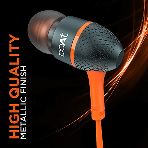 boAt Bassheads 228 in-Ear Wired Earphones with Super Extra Bass, Metallic Finish, Tangle-Free Cable and Gold Plated Angled Jack (Molten Orange)