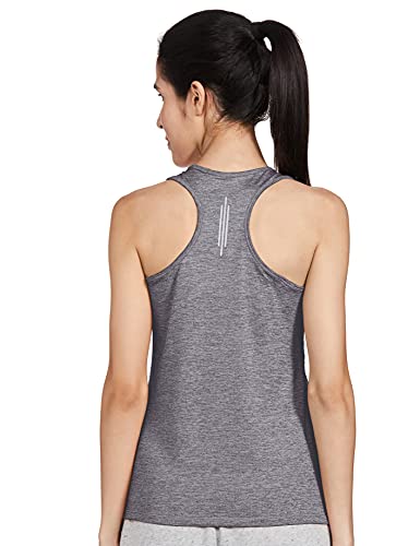 Enamor Athleisure Polyester E115 Active Racer Tank for Women| Scoop Neck Quick Dry Antimicrobial 4 Way Stretch Tank With Reflective Print(E115-Olive Night Mel W/Ref Strp-XL)