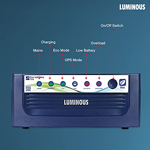 Luminous Inverter & Battery Combo for Home, Office & Shops ( Eco Volt Neo 1550 Sine Wave Inverter, Inverlast ILTT 18048N 150Ah Tall Tubular Battery)