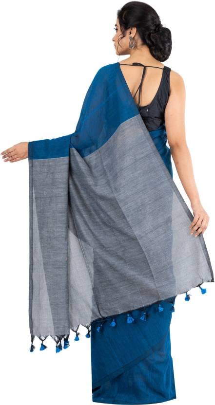 Bong ButiQ Women & Girls Embroidered Solid/Plain Bollywood Handloom Cotton Blend Saree For Office | Party | Casual (Blue)