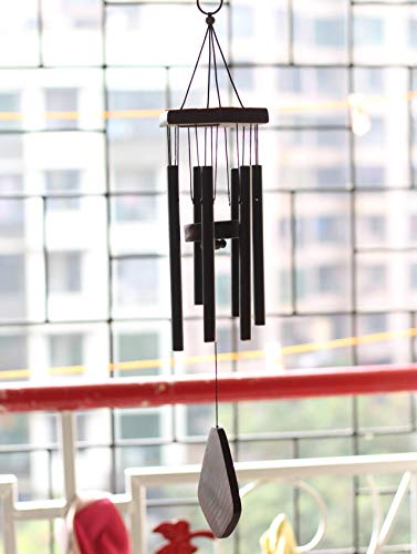 Lilone 7 Pipe Black Wind Chimes for Home Positive Energy | metal Windchimes for Balcony Bedroom with Sweet Sound | 18 cm Long