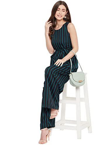 Uptownie Lite Women's Maxi Crepe Striped Jumpsuit (Black,M)