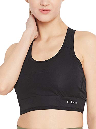 Clovia Women's Polyester Medium Impact Non-Padded Wirefree Full Cup Sports Bra (BR2158P13_Black_XL)