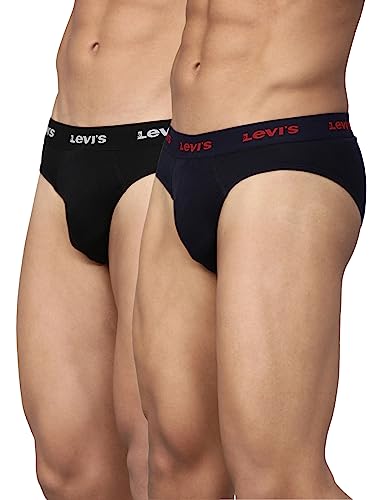 Levi's Men's Cotton Style #009 Neo Regular Fit Solid Brief (Pack of 2) (#009-BRIEF-BLK/NAVY-P2_Black,Navy_M)