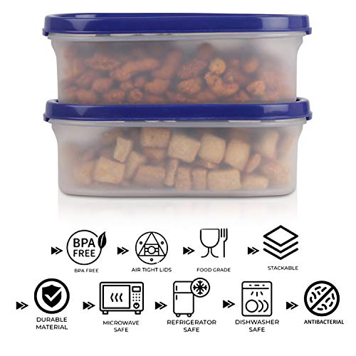 Cutting EDGE ANTI MICROBIAL SEAL, ANTI BACTERIAL protection Storage Containers Set Oval, Modular Kitchen, For Flour, Cereals, Snacks, Stackable, BPA Free, Modular, 525ml, Set of 6, Navy Blue