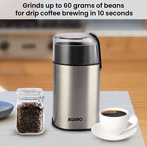 AGARO Grand Coffee Grinder, Stainless Steel Electric, Capacity 60 GMS Dry Coffee Bean, Silver