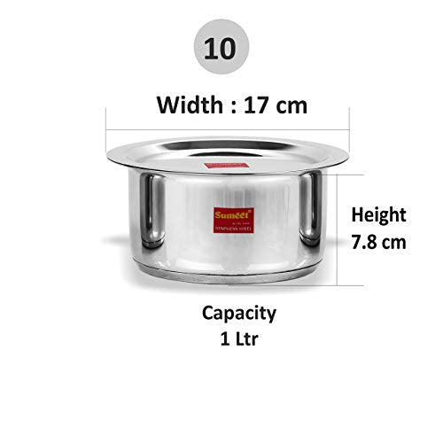 Sumeet Stainless Steel Cookware Set, 1 L, 1 Tope, 1 Lid (Steel), Mirror, 1 liter