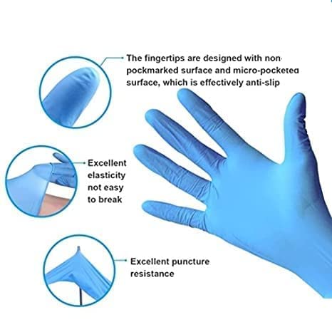 COWOX Surgicals Nitrile Gloves Disposable Powder Free Examination Blue Hand Gloves Food Grade CE & FDA Approved Medium Size-100 Pieces, Non-Sterile