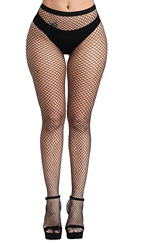 PLUMBURY Women's/Girls's High Waist Pantyhose Tights Fishnet Stockings Broad Mesh Net Style, Free Size, Black