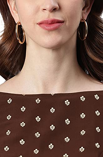 Janasya Women's Brown Georgette Ethnic Motifs Top with Pant(SET273-KR-NP-XS)